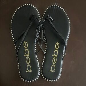 Bebe Black Sandals with Rhinestone Accents